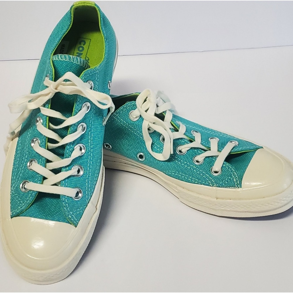 Converse Chuck Taylor Sneakers 7 Neon Nights NWOT Turquoise/Lime Low Shaft 2021 - Picture 1 of 16